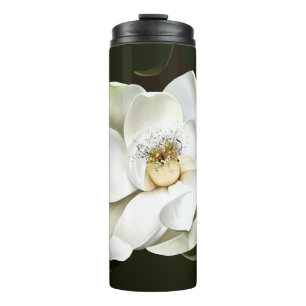Weißes Magnolia Grüner Hintergrund Thermosbecher