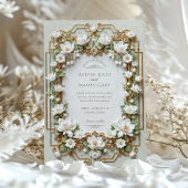 Weißes Magnolia mit Imitaten Gold Einladung