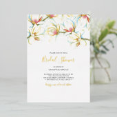 Weißes Magnolia Wasserfarbe Blume Brautparty Folieneinladung (Stehend vorne)