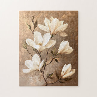 Weißes Magnolien auf Gold Puzzle