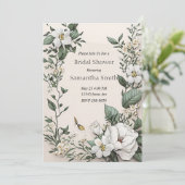 Weißes Magnolien und Schmetterlingsfliege-Brautpar Einladung (Stehend Vorderseite)