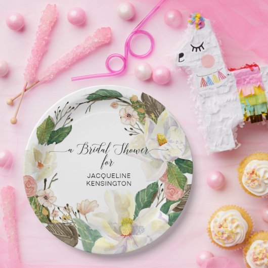 Weißes Magnolium Wasserfarbe Blush Blumenblätter Pappteller (Party)