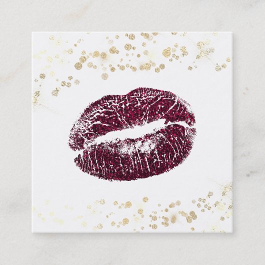 *~* Weißes Makeup Burgundy Lips Gold Confetti Quadratische Visitenkarte (Vorderseite)