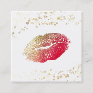 *~* Weißes Makeup Rote Lips Gold Confetti Quadratische Visitenkarte
