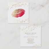 *~* Weißes Makeup Rote Lips Gold Confetti Quadratische Visitenkarte (Vorne/Hinten)