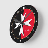 Weißes Malteser Kreuz und Malteser Fahne / Ritter Runde Wanduhr (Winkel)