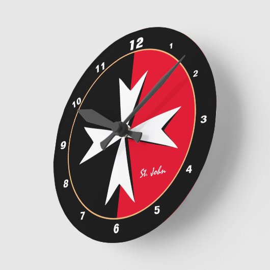 Weißes Malteser Kreuz und Malteser Fahne / Ritter Runde Wanduhr (Winkel)