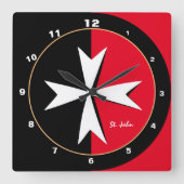 Weißes Malteserkreuz und Malteser Flagge, Haus/Rit Quadratische Wanduhr (Vorderseite)