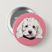 Weißes Maltipoo Dog Button Abzeichen (Vorne & Hinten)