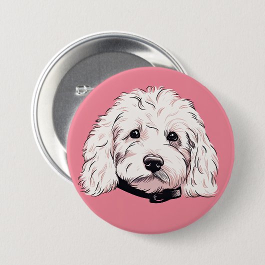 Weißes Maltipoo Dog Button Abzeichen (Vorne & Hinten)
