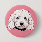 Weißes Maltipoo Dog Button Abzeichen (Vorderseite)
