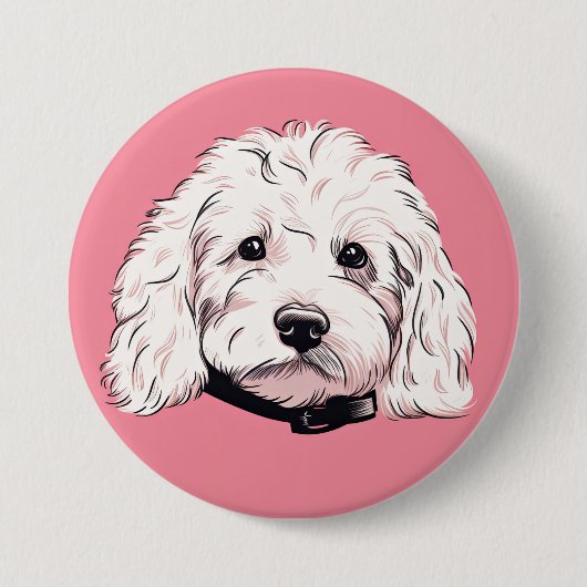 Weißes Maltipoo Dog Button Abzeichen (Vorderseite)