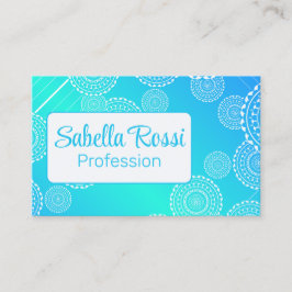 Weißes Mandala auf Aqua Blue Blended Rainbow Rever Visitenkarte