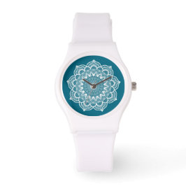 Weisses Mandala auf blauem Hintergrund Armbanduhr
