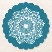 Weisses Mandala auf blauem Hintergrund Untersetzer (Vorderseite)