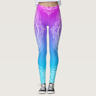 Weißes Mandala auf rosa bis blaue Ober Leggings