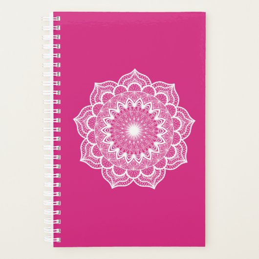 Weisses Mandala auf rosa Hintergrund Planer (Vorderseite)