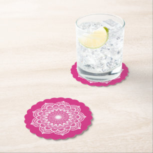 Weißes Mandala auf rosa Hintergrund Untersetzer