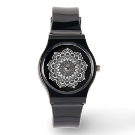 Weisses Mandala auf schwarzem Hintergrund Armbanduhr