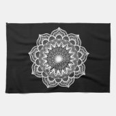 Weißes Mandala auf schwarzem Hintergrund Geschirrtuch (Horizontal)