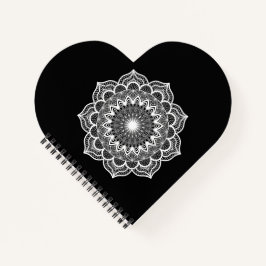 Weißes Mandala auf schwarzem Hintergrund Notizblock