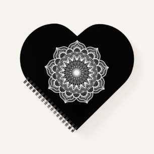 Weißes Mandala auf schwarzem Hintergrund Notizblock