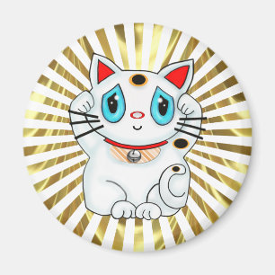 Weißes Maneki Neko, das viel Glück-Katze zuwinkt Magnet