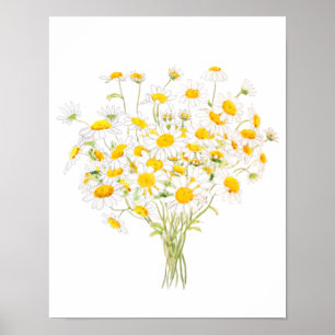 Weißes Margaret-Dekor, Aquarell und Tintenbraun Poster