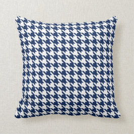 Weißes Marine-Blau Pied De Poule Houndstooth Kissen