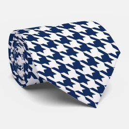 Weißes Marine-Blau Pied de Poule Houndstooth Krawatte
