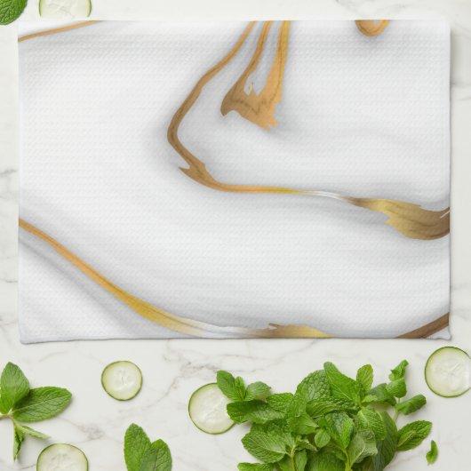Weißes Marmor Gold Geschirrtuch (Gefaltet)