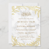 Weißes Marmor Gold Verlasse islamische Hochzeit Einladung (Vorderseite)