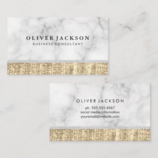 Weißes Marmor-Leder-Gold-Sequin Visitenkarte (Vorne/Hinten)
