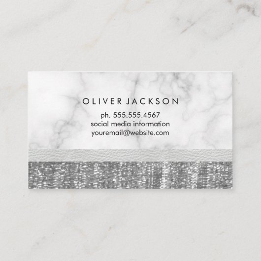 Weißes Marmor Leder Silber-Sequin Visitenkarte (Rückseite)
