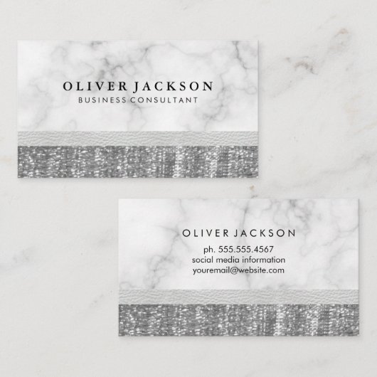 Weißes Marmor Leder Silber-Sequin Visitenkarte (Vorne/Hinten)