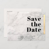 Weißes Marmor Save the Date Ankündigungspostkarte (Vorne/Hinten)