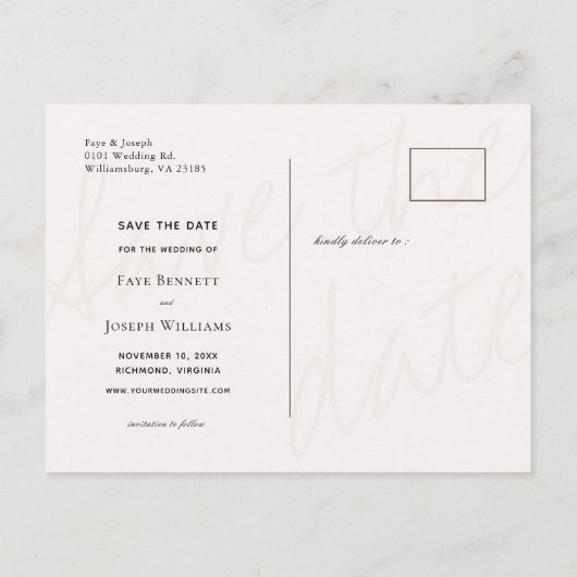 Weißes Marmor Save the Date Ankündigungspostkarte (Rückseite)