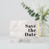 Weißes Marmor Save the Date Ankündigungspostkarte (Stehend Vorderseite)