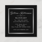 Weißes Marmor Silver Monogram Quadratische Visitenkarte (Rückseite)