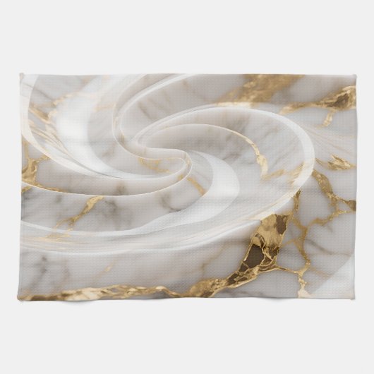 Weißes Marmorgold-Swirbelmuster Geschirrtuch (Horizontal)
