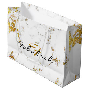 Weißes MarmorgoldbrautGlitzer-Namen-Monogramm Große Geschenktüte