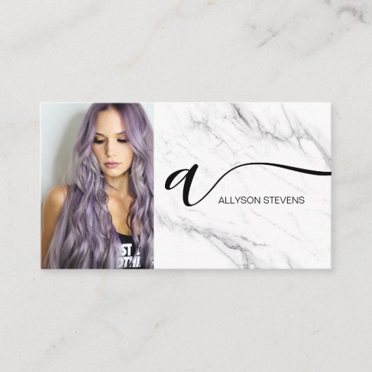 Weißes Marmorhaar Make-up Foto erster QR-Code Visitenkarte (Vorderseite)