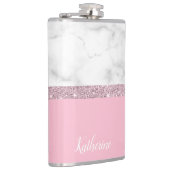 Weißes Marmorrosa des eleganten girly Flachmann (Rechts)