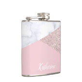 Weißes Marmorrosa des eleganten girly Flachmann (Rechts)