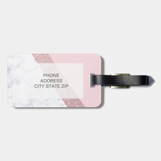 weißes Marmorrosa des eleganten girly Gepäckanhänger (Rückseite horizontal)