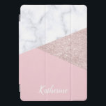 Weißes Marmorrosa des eleganten girly iPad Pro Cover<br><div class="desc">Stilvoller und eleganter geometrischer Imitat-Rosen-GoldGlitter,  weißer Marmor und rosa Farbblock.</div>