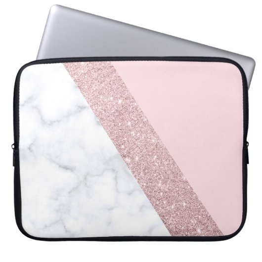 weißes Marmorrosa des eleganten girly Laptopschutzhülle (Vorderseite)