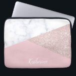 Weißes Marmorrosa des eleganten girly Laptopschutzhülle<br><div class="desc">Stilvoller und eleganter geometrischer Imitat-Rosen-GoldGlitter,  weißer Marmor und rosa Farbblock.</div>