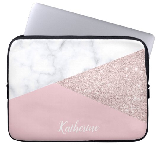 Weißes Marmorrosa des eleganten girly Laptopschutzhülle (Vorderseite)