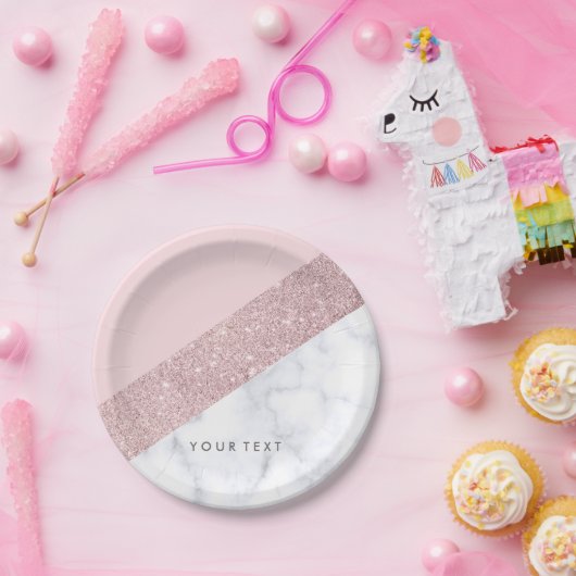 weißes Marmorrosa des eleganten girly Pappteller (Party)